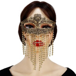 m100 rhinestone tassel vintage lace mask