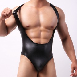 powerful men patent leather cupless one pieces