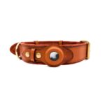 Genuine Leather Supple Dog Collar with Airtag Case - Brown