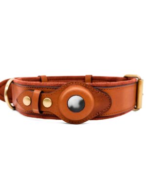 Genuine Leather Supple Dog Collar with Airtag Case - Brown