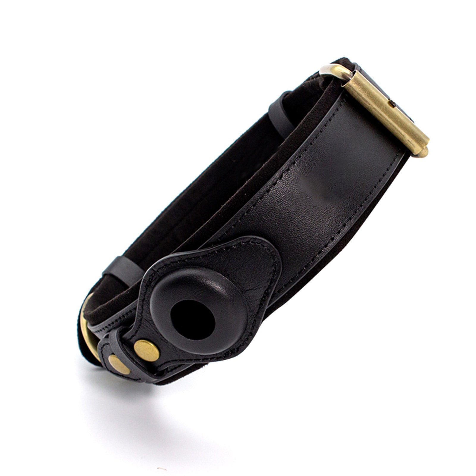 Genuine Leather Supple Dog Collar with Airtag Case - Black - Image 2