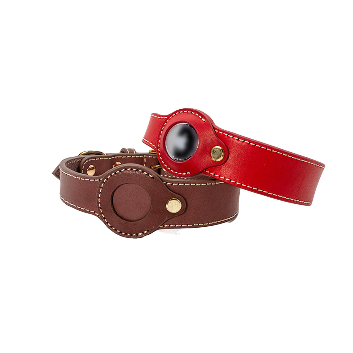 Genuine Leather Dog Collar with Airtag Case - Brown - Image 2