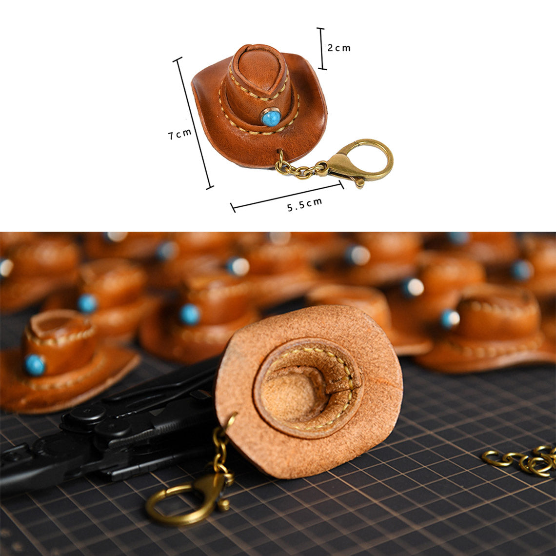 Handmade Leather Cowboy Hat Keychain - Image 4