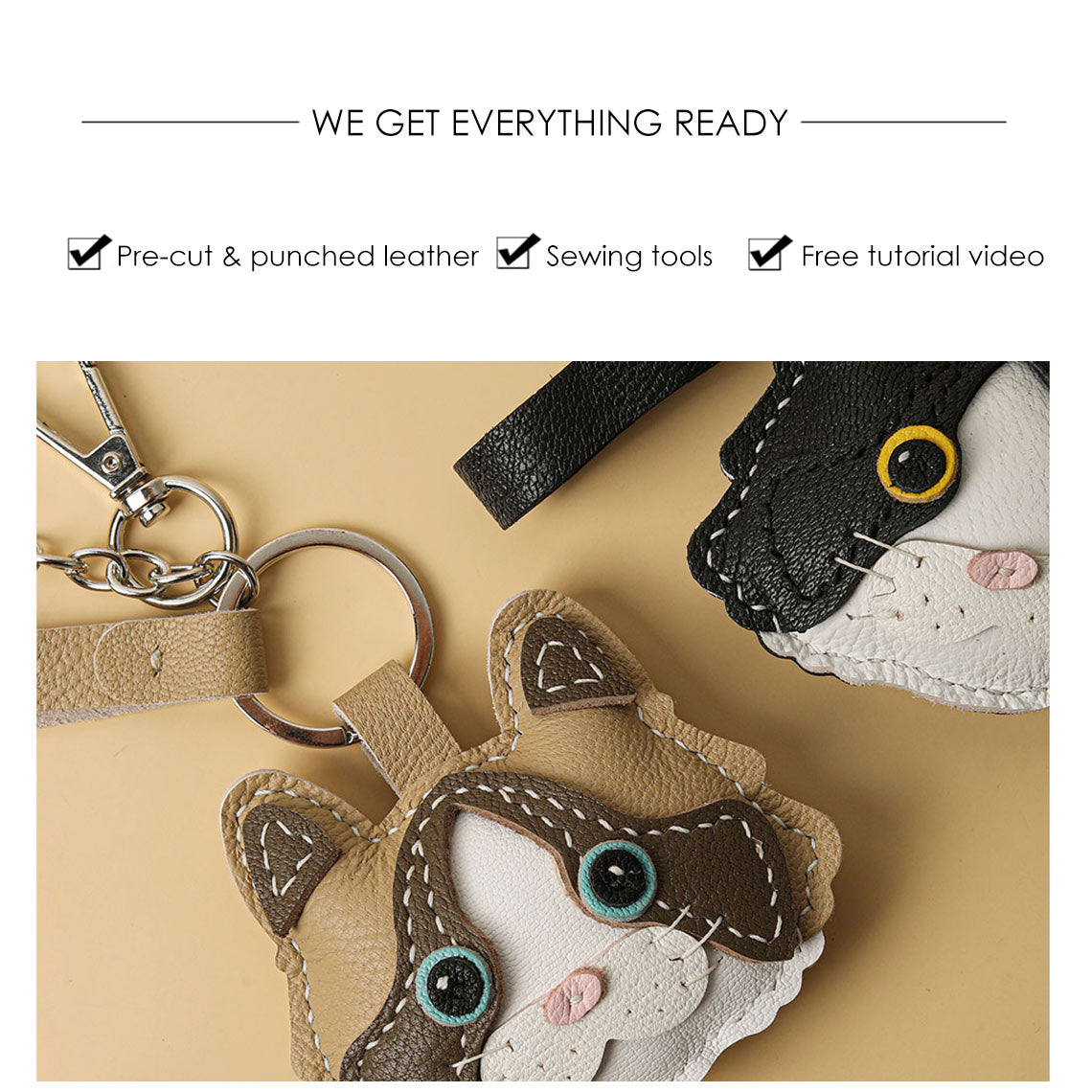 G8activist® Sheep Leather Little Cat Keychain DIY Kit - Image 3