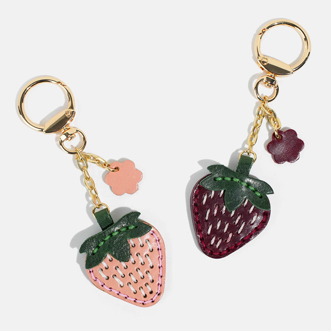Vegetable Tanned Leather Sweet Strawberry Keychain - Image 2