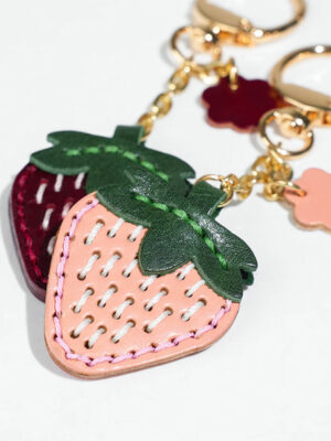 Vegetable Tanned Leather Sweet Strawberry Keychain