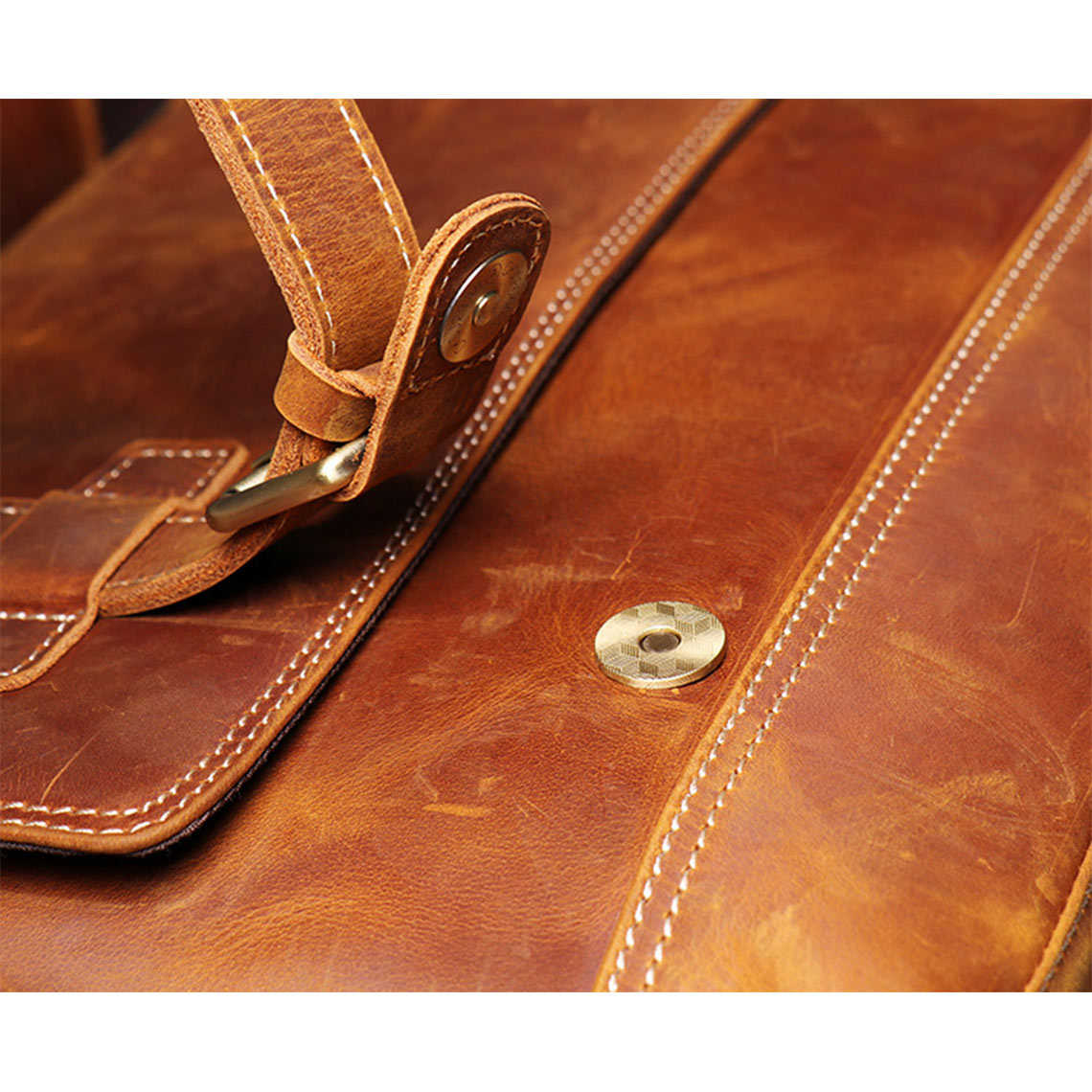 Crazy Horse Leather Men's Messenger Satchel Bag - Image 11