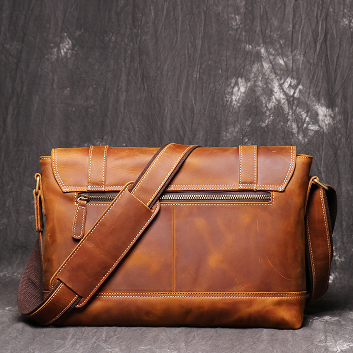 Crazy Horse Leather Men's Messenger Satchel Bag - Image 3