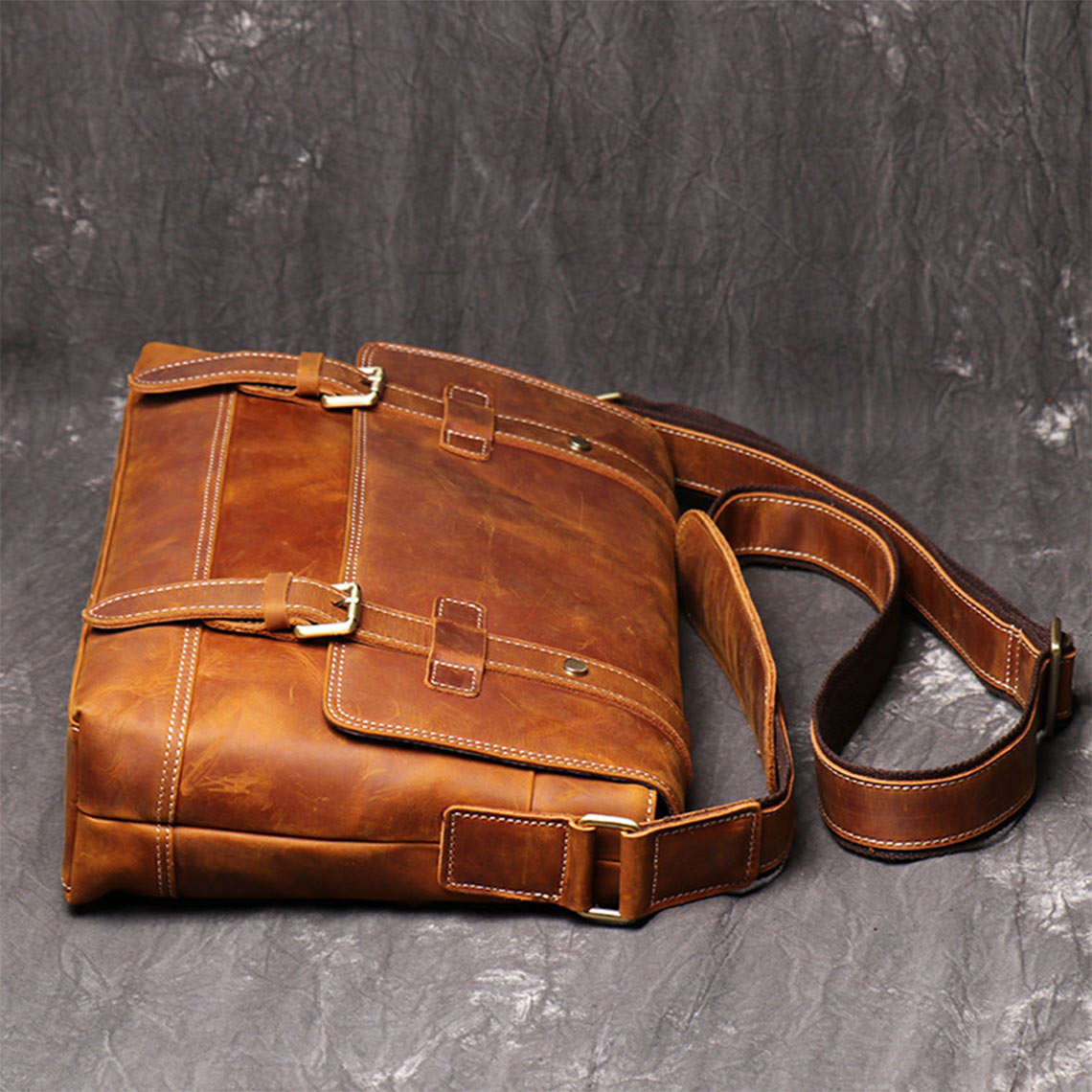 Crazy Horse Leather Men's Messenger Satchel Bag - Image 4