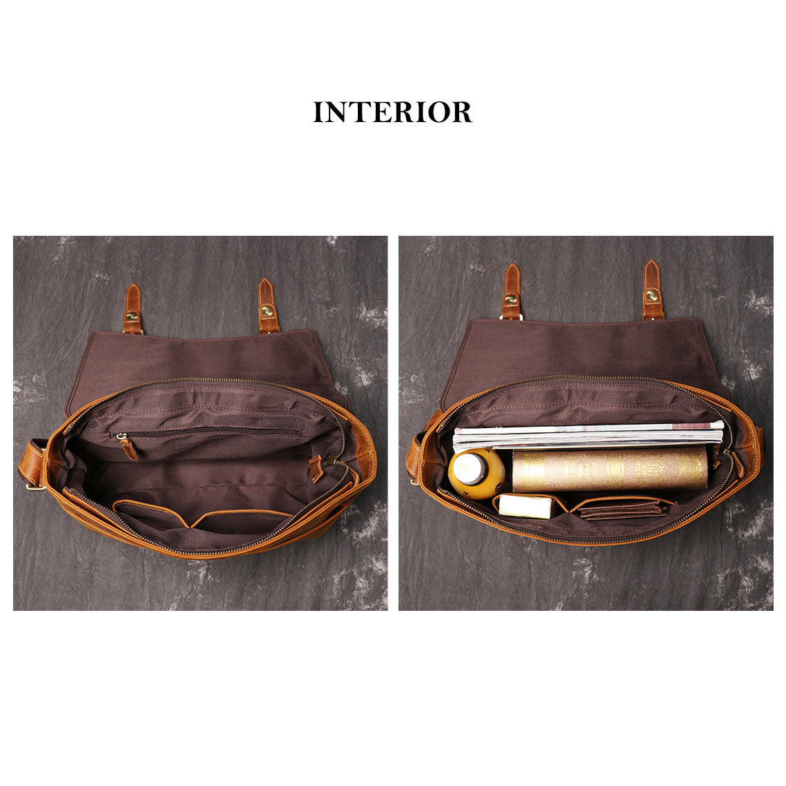 Crazy Horse Leather Men's Messenger Satchel Bag - Image 10