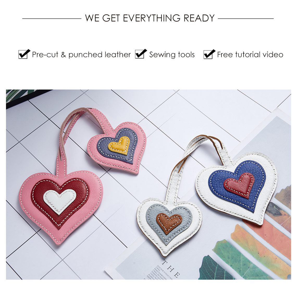 G8activist® Sheep Leather Double Heart Bag Charm DIY Kit - Image 4