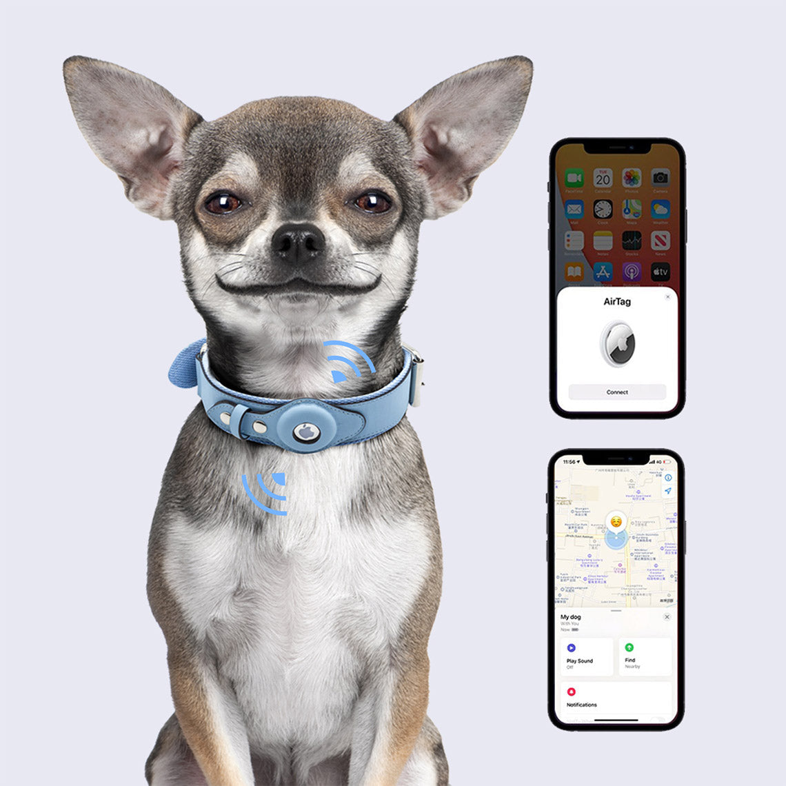 Vegan Leather Dog Collar with Airtag Case - Dark Green - Image 3