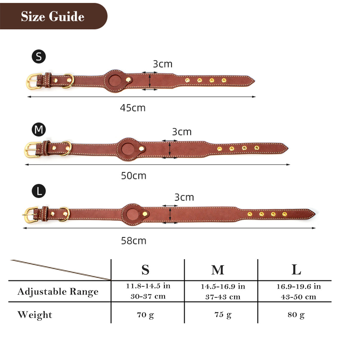 Genuine Leather Dog Collar with Airtag Case - Brown - Image 5