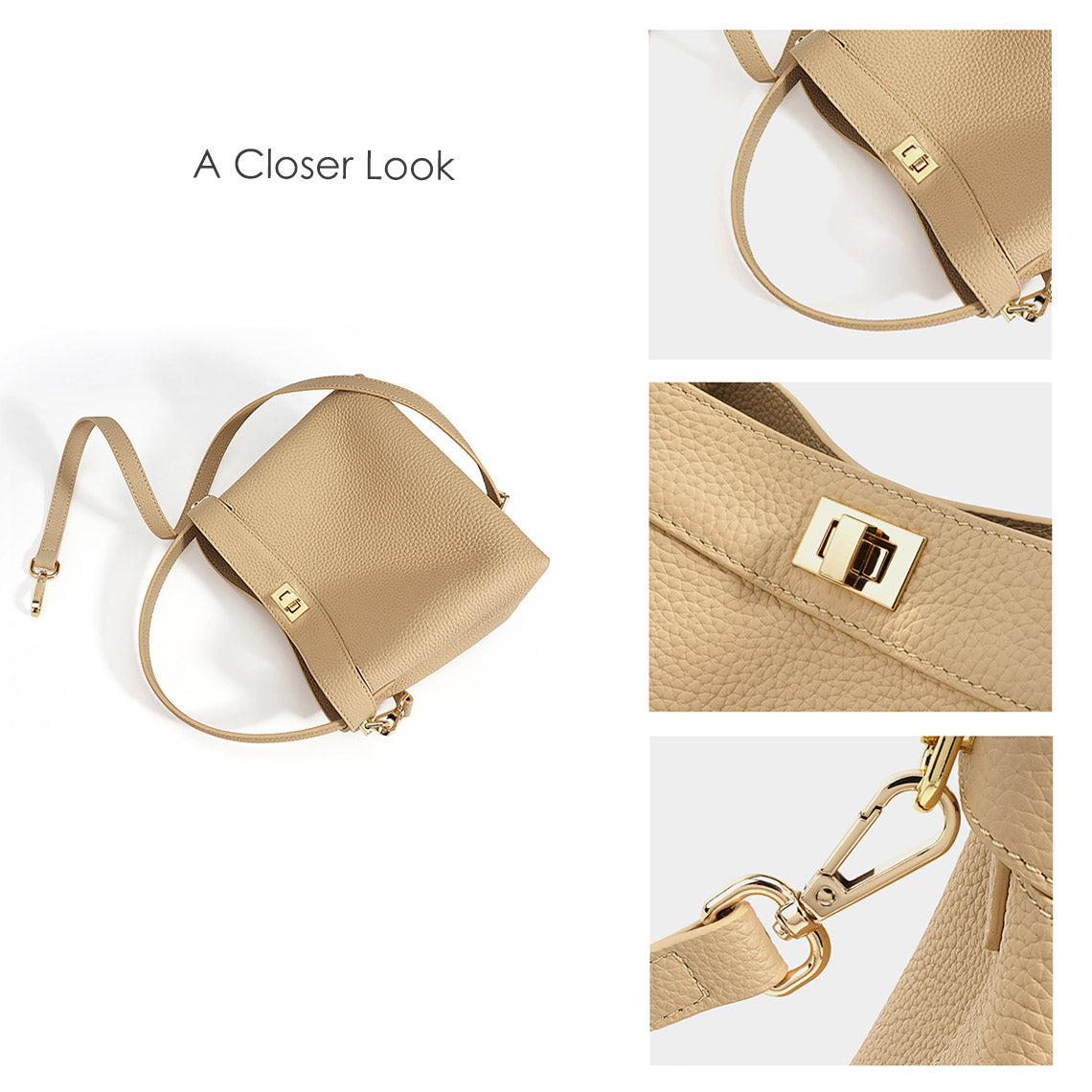 Top Grain Leather Top Handle Small Bucket Bag - Image 4